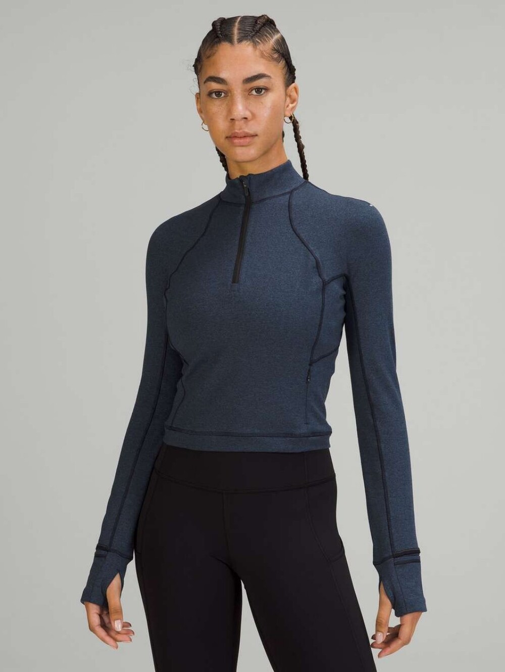 Lululemon Its Rulu Run Cropped Half-Zip Heathered True Navy / Black